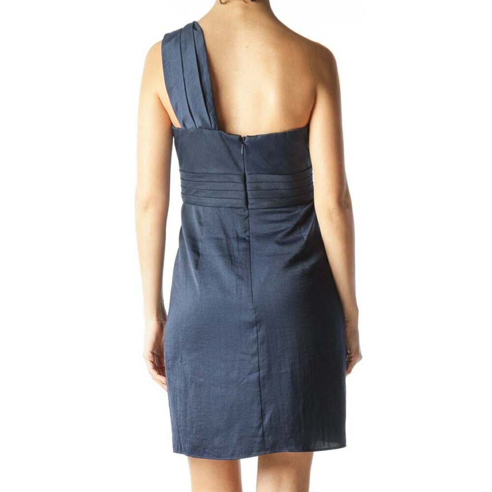 BCBG MaxAzria Navy Blue Shoulder-Strap Ruffle-Detail Cocktail Dress - Picture 3 of 3